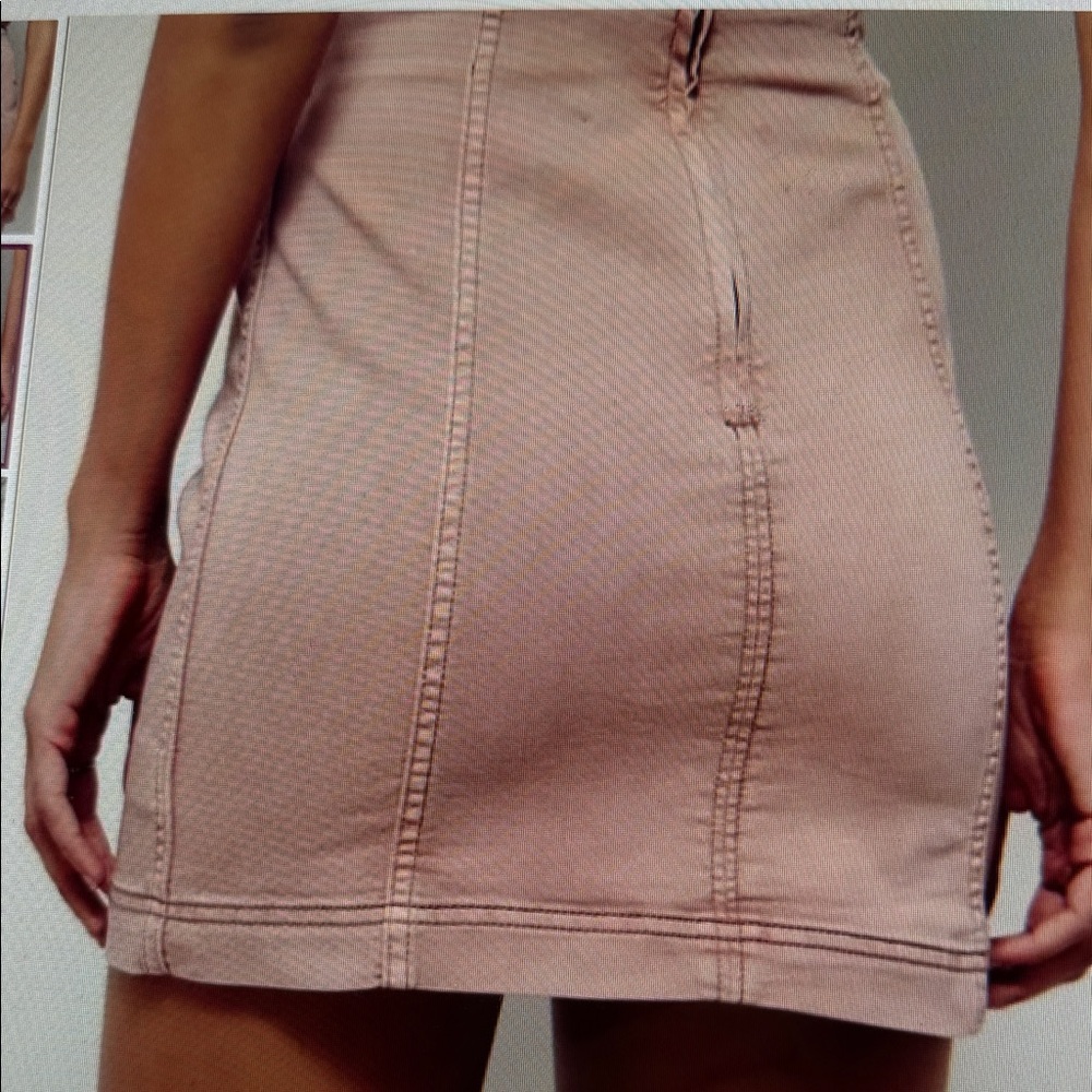 Free People Blush BodyCon Coquette Mini Skirt Soft Stretch Denim Zip Back SZ 10